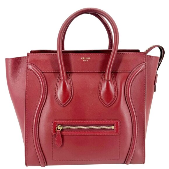 Celine  Nano Luggage Leather Satchel Bag Burgundy - Picture 1 of 15
